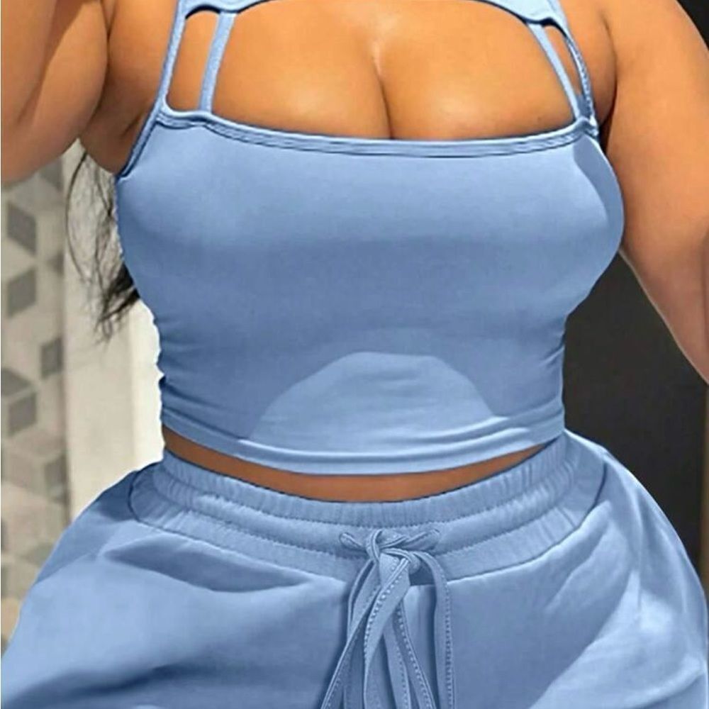 Blue Athletic High-Waisted Shorts with Drawstring